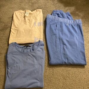 Light Blue Casual Pants with 2 tees Pink